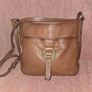 Frye Tan Leather Crossbody Bag with Gold Ring
